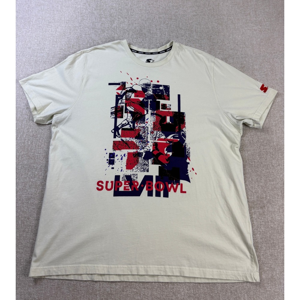 Starter Mens Super Bowl LVII Graphic T-Shirt Cream XXL Short Sleeve